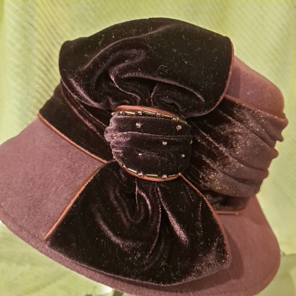 Betmar Wool And Velvet Cloche Hat in Rich Purple - Picture 3 of 7